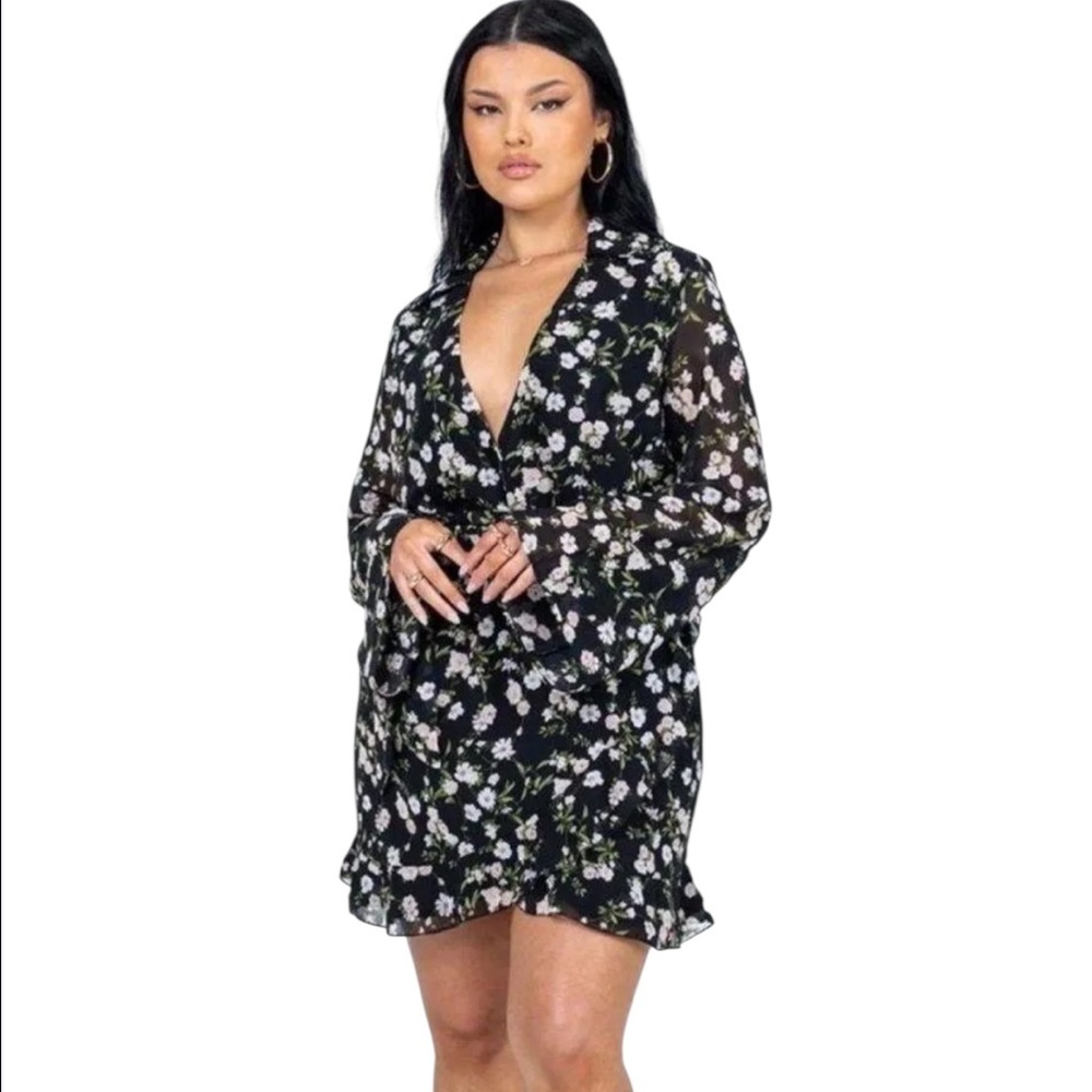 Princess Polly Marty Black Floral Long Sleeve Mini Dress